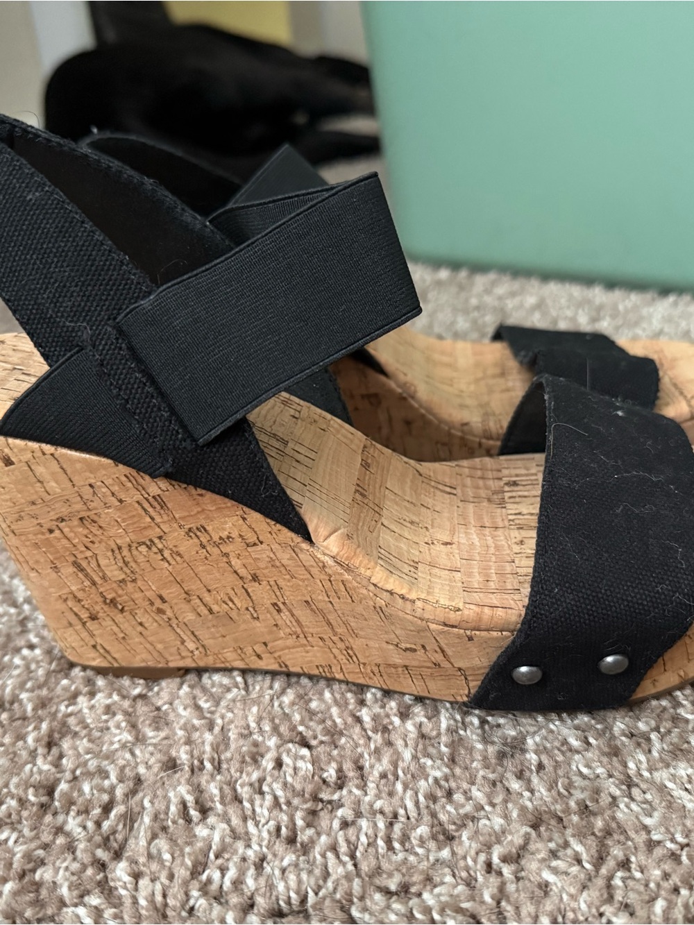 Lucky Brand Black Cork Wedge Sandals